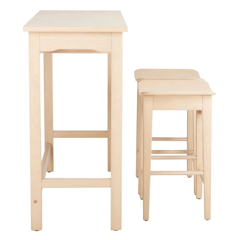 SAFAVIEH Neoma 3 Piece Pub Set - White Oak - 42.1 x 17.7 x 36.2 - 42Wx18Dx36H
