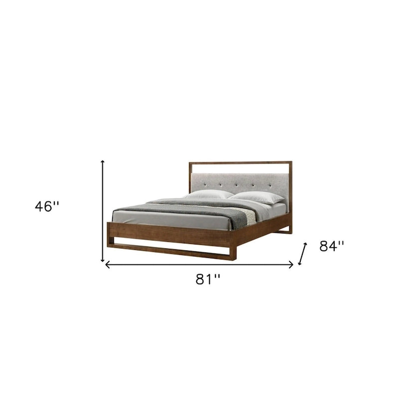 HomeRoots Brown and Gray Wood Tufted Upholstered King Bed Frame