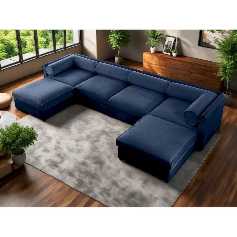 142.5 Chenille Upholstered U-Shaped Modular Sectional Sofa with Storage Seat, DIY Combination