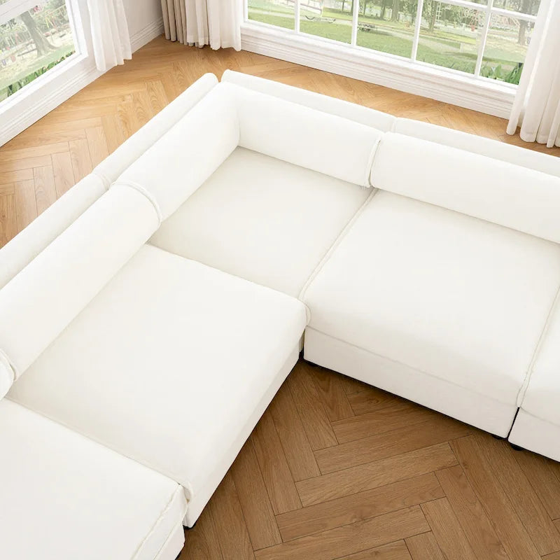 142.5 Chenille Upholstered U-Shaped Modular Sectional Sofa with Storage Seat, DIY Combination