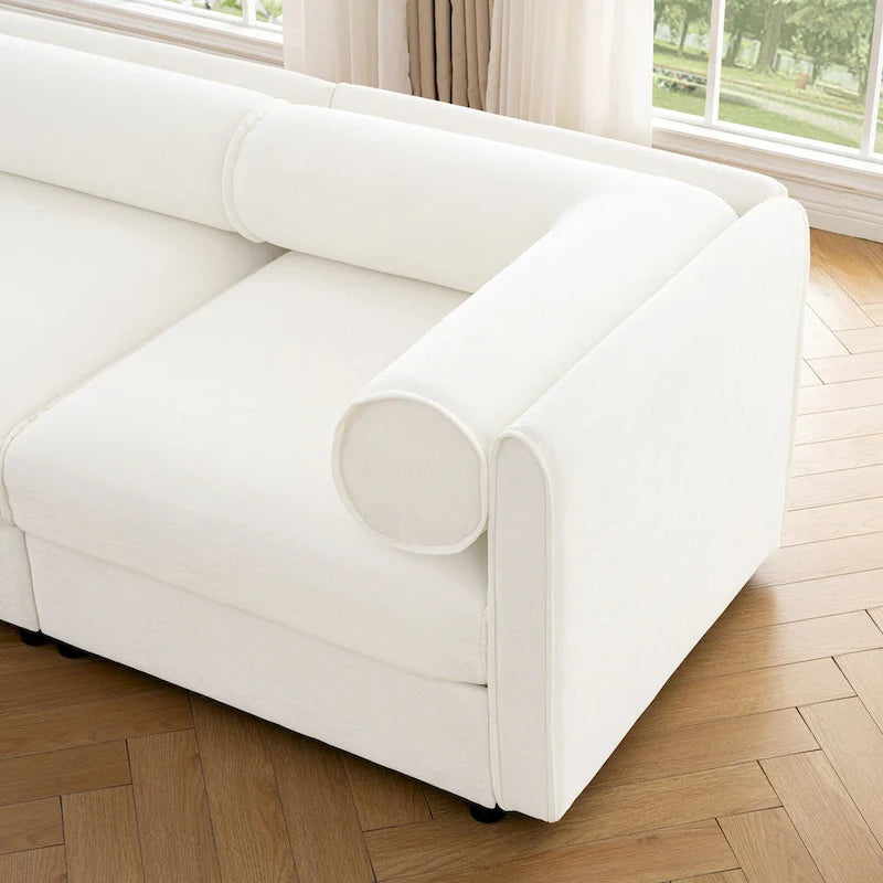 142.5 Chenille Upholstered U-Shaped Modular Sectional Sofa with Storage Seat, DIY Combination