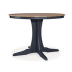 Doti Dining Table, 42 Inch Round Brown Top, Dark Blue Pedestal Base
