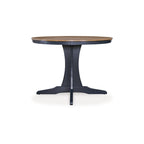 Doti Dining Table, 42 Inch Round Brown Top, Dark Blue Pedestal Base