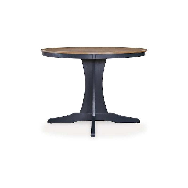 Doti Dining Table, 42 Inch Round Brown Top, Dark Blue Pedestal Base