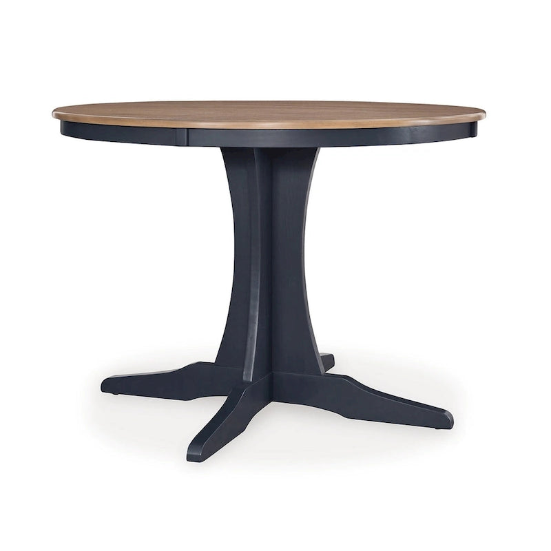 Doti Dining Table, 42 Inch Round Brown Top, Dark Blue Pedestal Base