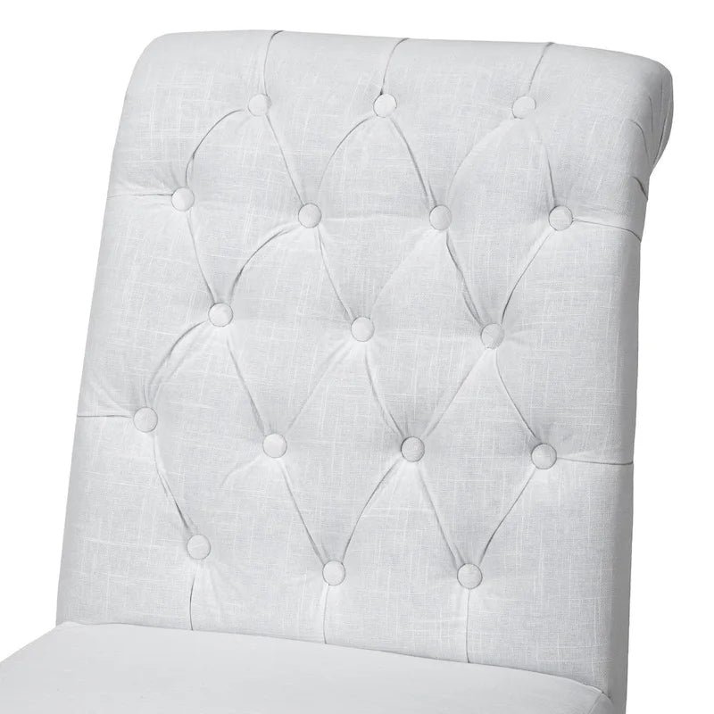 Feni Dining Parsons Chair Set of 2, Tufted Rolled, Off White Linen