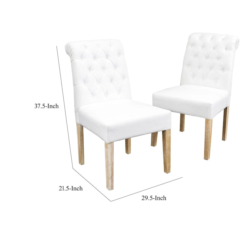 Feni Dining Parsons Chair Set of 2, Tufted Rolled, Off White Linen