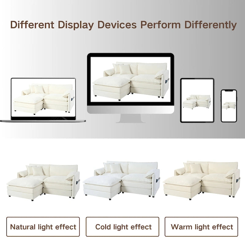 109.45 Chenille Upholstered L-Shaped Modular Sectional Sofa with Double-Layer Cushions, DIY Combination