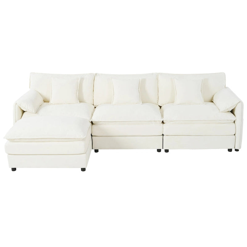 109.45 Chenille Upholstered L-Shaped Modular Sectional Sofa with Double-Layer Cushions, DIY Combination
