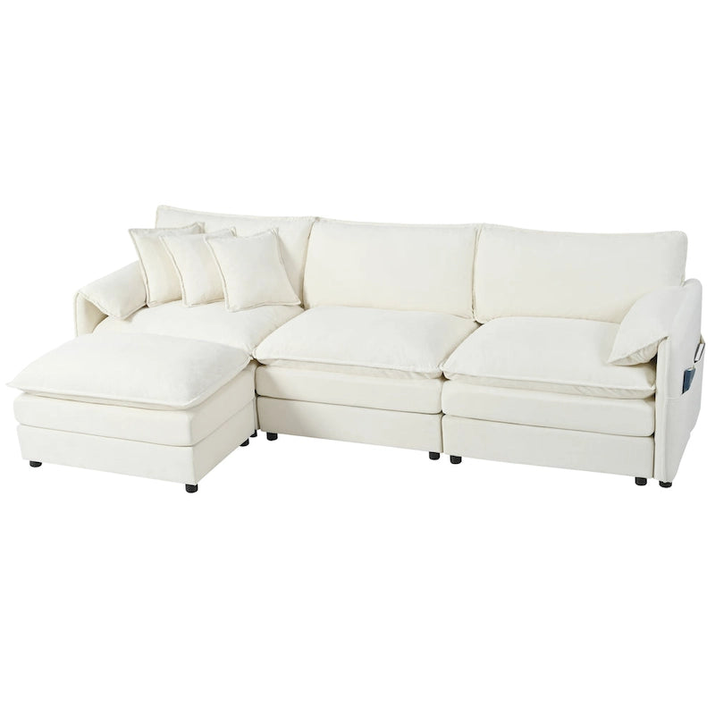 109.45 Chenille Upholstered L-Shaped Modular Sectional Sofa with Double-Layer Cushions, DIY Combination