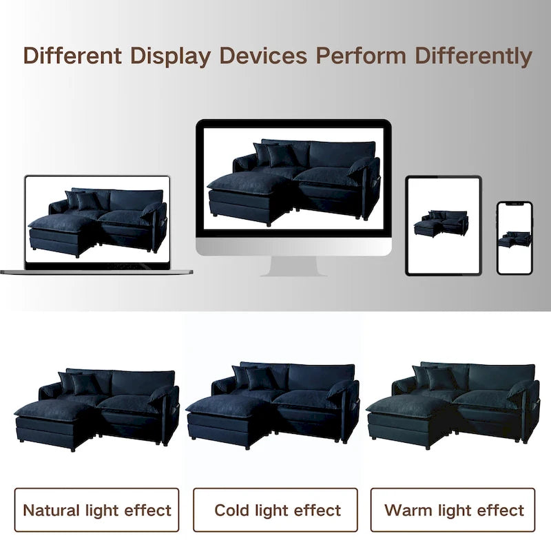 109.45 Chenille Upholstered L-Shaped Modular Sectional Sofa with Double-Layer Cushions, DIY Combination