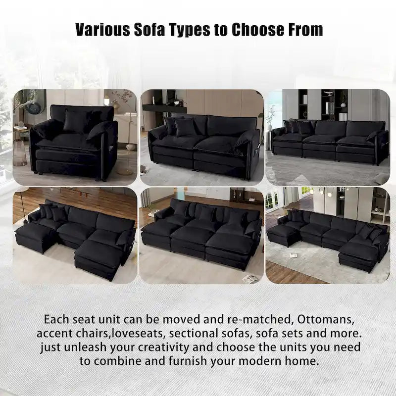 109.45 Chenille Upholstered L-Shaped Modular Sectional Sofa with Double-Layer Cushions, DIY Combination