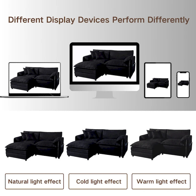 109.45 Chenille Upholstered L-Shaped Modular Sectional Sofa with Double-Layer Cushions, DIY Combination