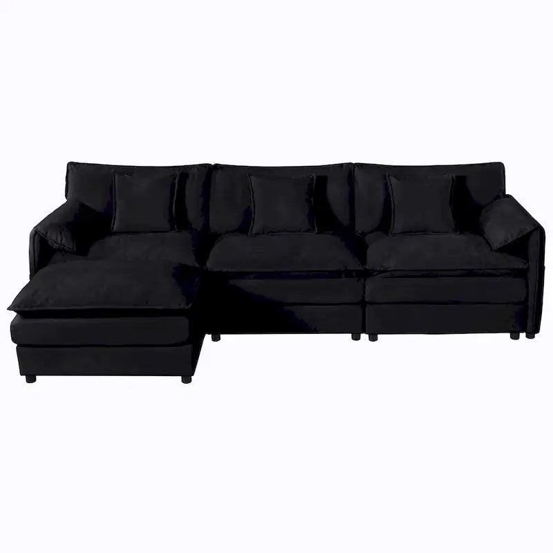 109.45 Chenille Upholstered L-Shaped Modular Sectional Sofa with Double-Layer Cushions, DIY Combination