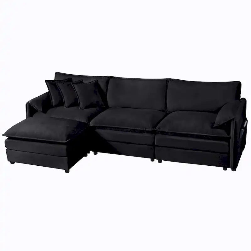 109.45 Chenille Upholstered L-Shaped Modular Sectional Sofa with Double-Layer Cushions, DIY Combination