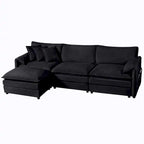 109.45 Chenille Upholstered L-Shaped Modular Sectional Sofa with Double-Layer Cushions, DIY Combination