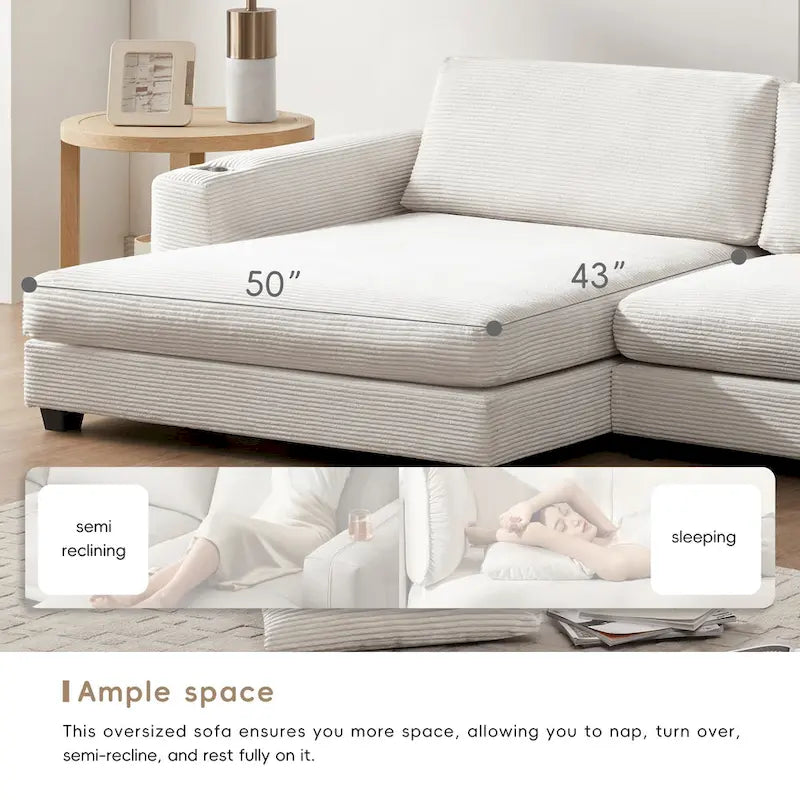 Lalo Modern Corduroy Oversized Sectional Sofa by GDFStudio