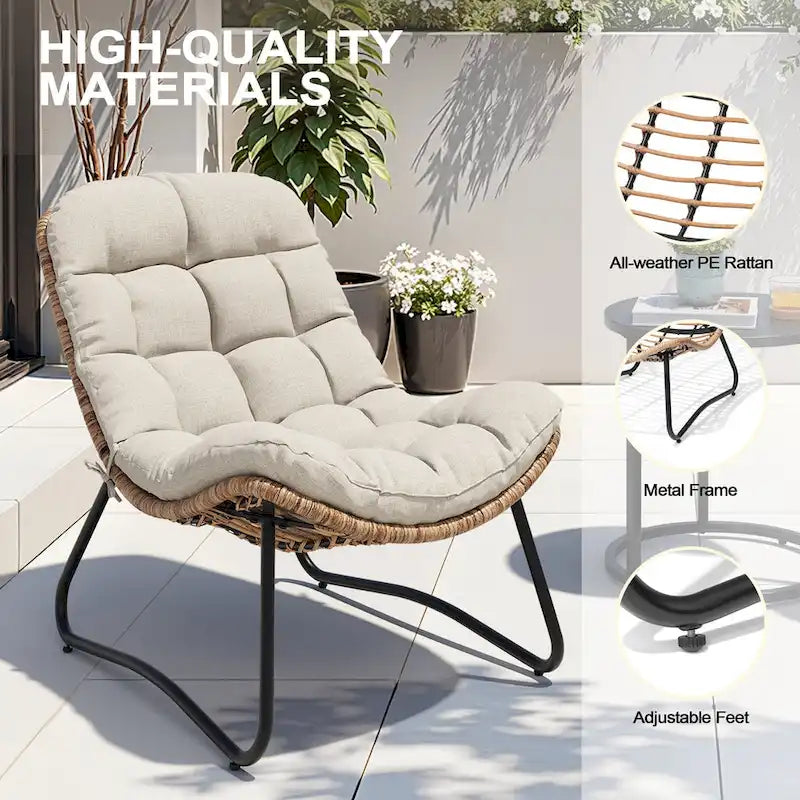 Outdoor Papasan Chairs with Cushion PE Rattan Patio Cozy Chairs with Side Table