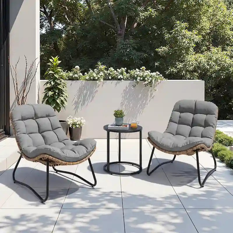 Outdoor Papasan Chairs with Cushion PE Rattan Patio Cozy Chairs with Side Table
