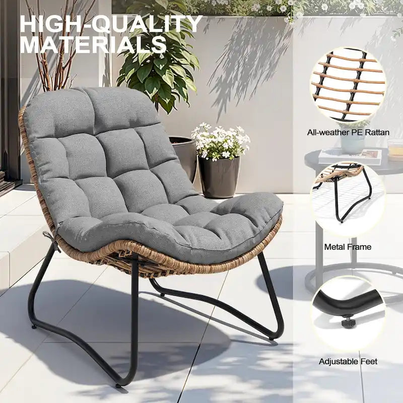 Outdoor Papasan Chairs with Cushion PE Rattan Patio Cozy Chairs with Side Table