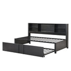 Metal Twin Size Daybed w/Twin Size Trundle, Storage Shelves, USB Ports
