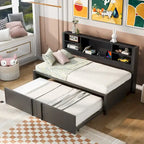 Metal Twin Size Daybed w/Twin Size Trundle, Storage Shelves, USB Ports