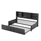 Metal Twin Size Daybed w/Twin Size Trundle, Storage Shelves, USB Ports