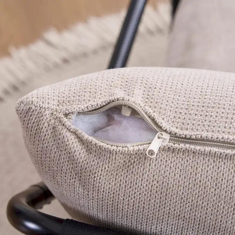 FERPIT Modern Curved Accent Chair with Faux Linen Upholstery, Comfy Lounge Chair with Metal Frame & Cushions