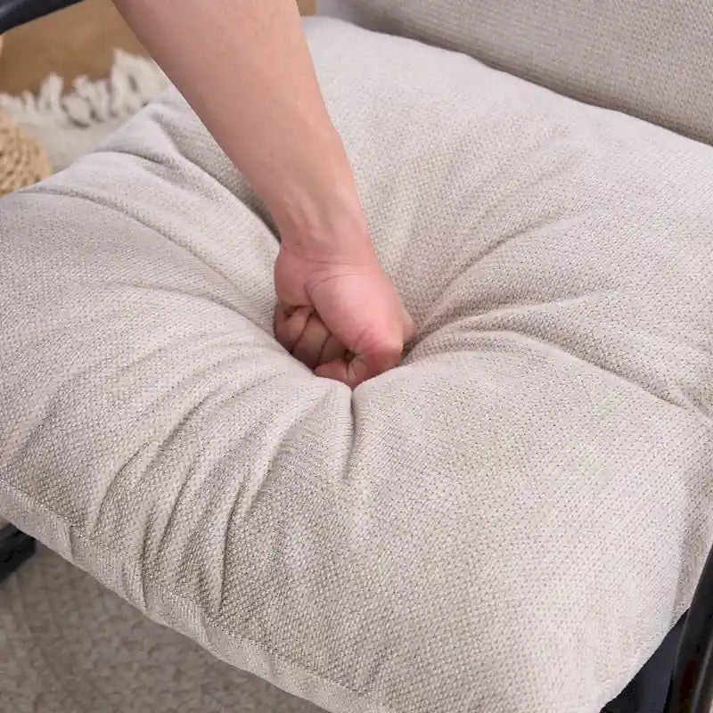 FERPIT Modern Curved Accent Chair with Faux Linen Upholstery, Comfy Lounge Chair with Metal Frame & Cushions