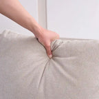 FERPIT Modern Curved Accent Chair with Faux Linen Upholstery, Comfy Lounge Chair with Metal Frame & Cushions