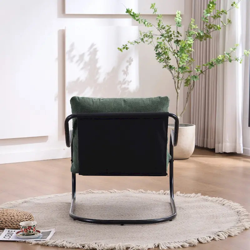 FERPIT Modern Curved Accent Chair with Faux Linen Upholstery, Comfy Lounge Chair with Metal Frame & Cushions