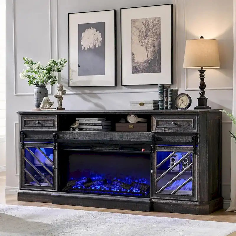 Farmhouse Fireplace TV Stand for 85 Inch TV, Entertainment Center