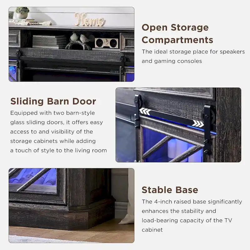 Farmhouse Fireplace TV Stand for 85 Inch TV, Entertainment Center