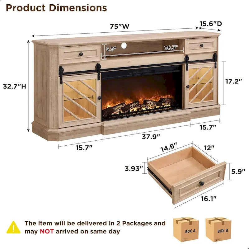 Farmhouse Fireplace TV Stand for 85 Inch TV, Entertainment Center