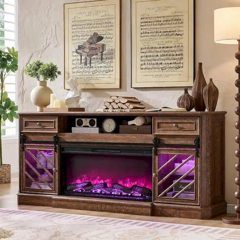 Farmhouse Fireplace TV Stand for 85 Inch TV, Entertainment Center