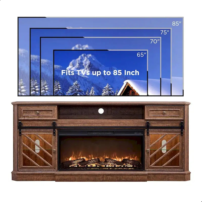 Farmhouse Fireplace TV Stand for 85 Inch TV, Entertainment Center