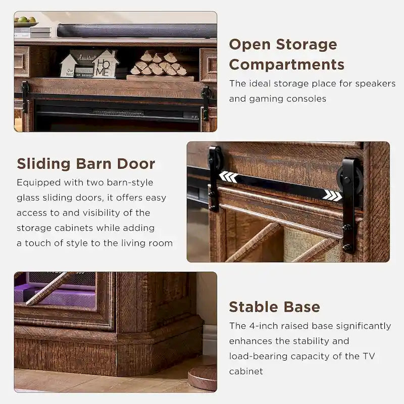 Farmhouse Fireplace TV Stand for 85 Inch TV, Entertainment Center