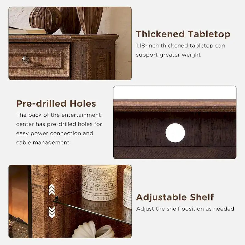 Farmhouse Fireplace TV Stand for 85 Inch TV, Entertainment Center