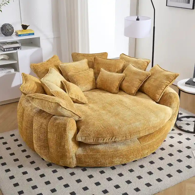 Comfortable Oversized Double Loaf High Back Round Sofa Bed with Armrests