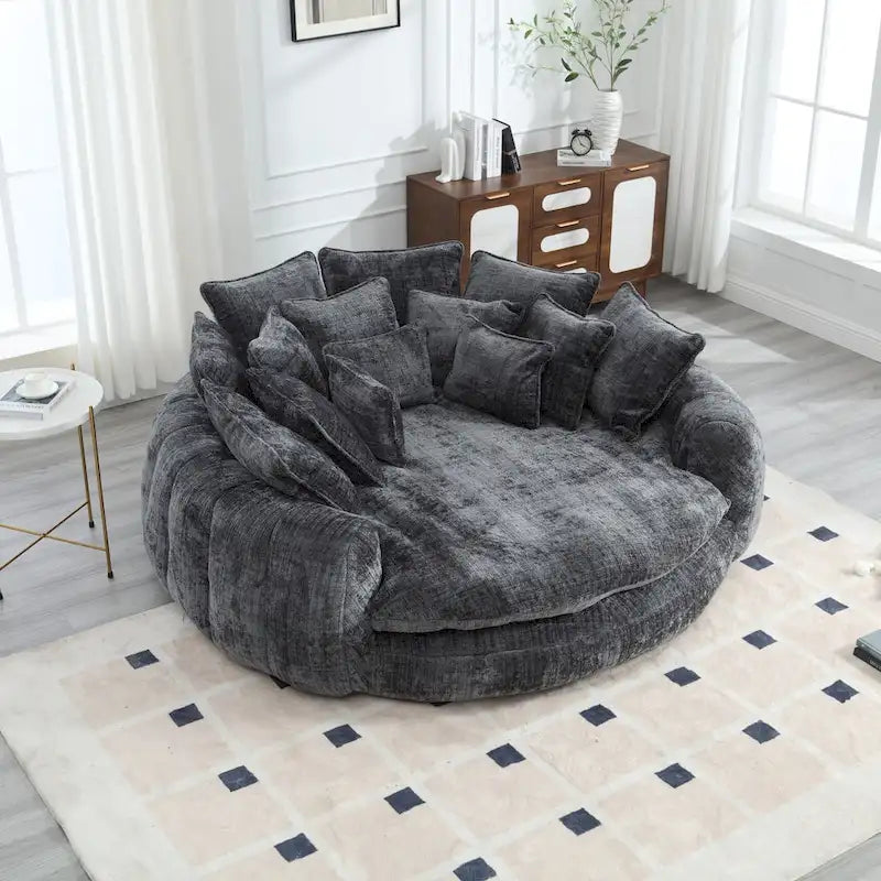 Comfortable Oversized Double Loaf High Back Round Sofa Bed with Armrests