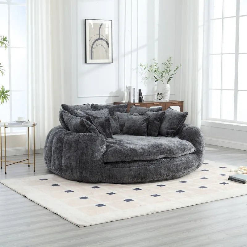 Comfortable Oversized Double Loaf High Back Round Sofa Bed with Armrests
