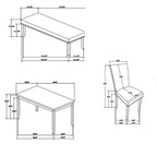 Drake 6 Piece Dining Table Set, 4 Chairs, Bench, Gray Fabric, Black Wood