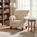 Accent Armchair, Button Diamond Tufted, Rolled Arms, Beige Fabric