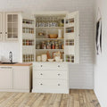 77 Farmhouse-Style Freestanding Pantry  Spacious Kitchen Storage Cabinet with 3 Adjustable Shelves, 8 Door Racks & 3 Drawers.