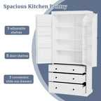 77 Farmhouse-Style Freestanding Pantry  Spacious Kitchen Storage Cabinet with 3 Adjustable Shelves, 8 Door Racks & 3 Drawers.