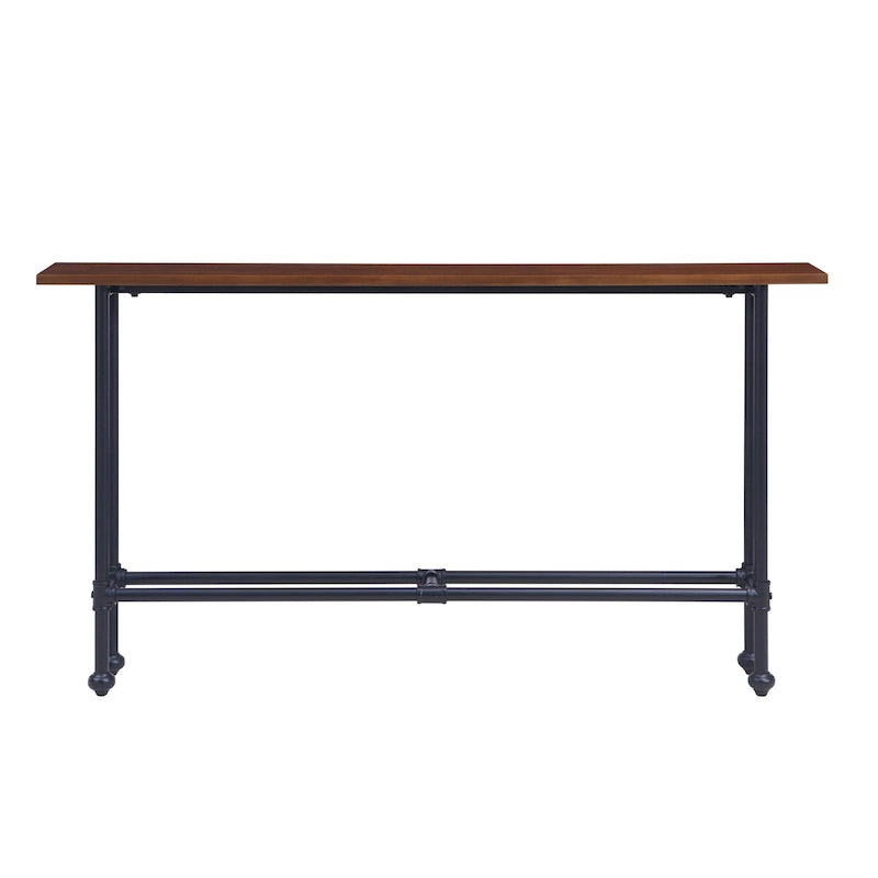 Espresso Wood Rectangular Console Table with Black Metal Base - 56 L x 8 W x 30 H