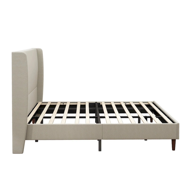 King Size Solid Wood Legs Platform Bed with 12-Slat Support System