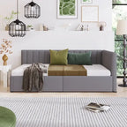Grey Linen Upholstered Daybed with 2 Storage Drawers, Twin Size Sofa Bed Frame, No Box Spring Needed