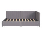 Grey Linen Upholstered Daybed with 2 Storage Drawers, Twin Size Sofa Bed Frame, No Box Spring Needed