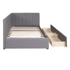 Grey Linen Upholstered Daybed with 2 Storage Drawers, Twin Size Sofa Bed Frame, No Box Spring Needed